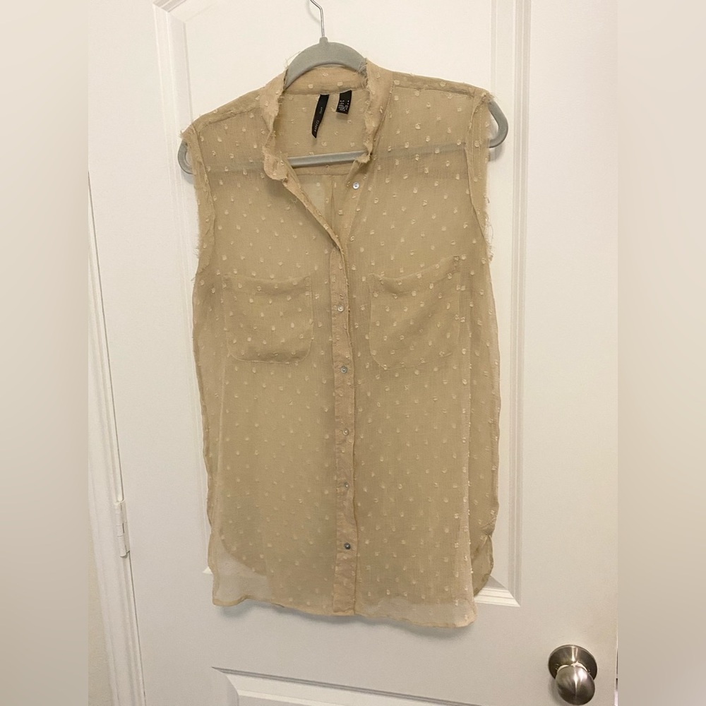 MNG Suit- Sheer Clip Dot Sleeveless button up Top